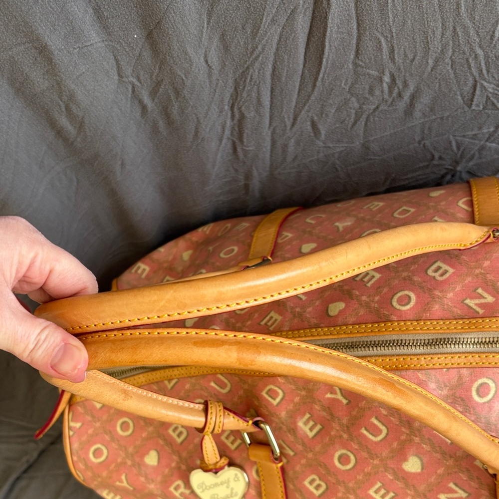 Dooney Bourke Large Coral and Tan Travel Duffle Bag - Picture 4 of 6